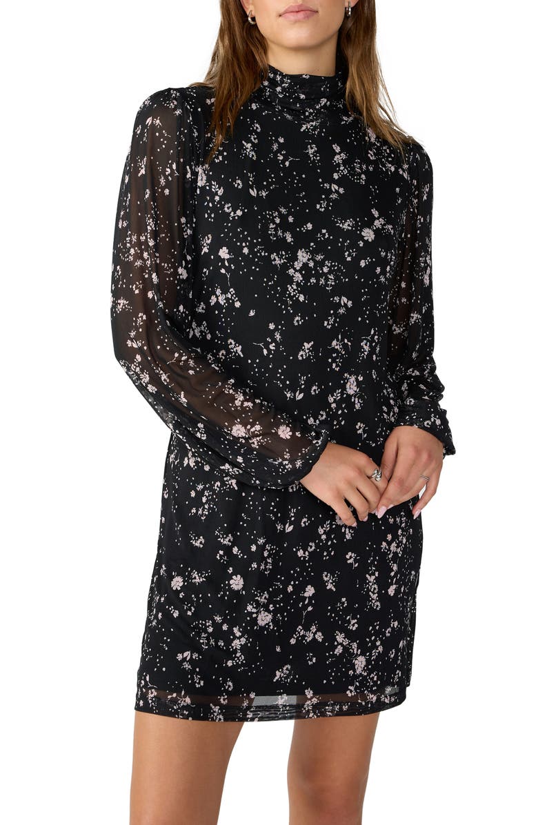 Sanctuary Dreamy Night Floral Long Sleeve Mesh Minidress, Alternate, color, 