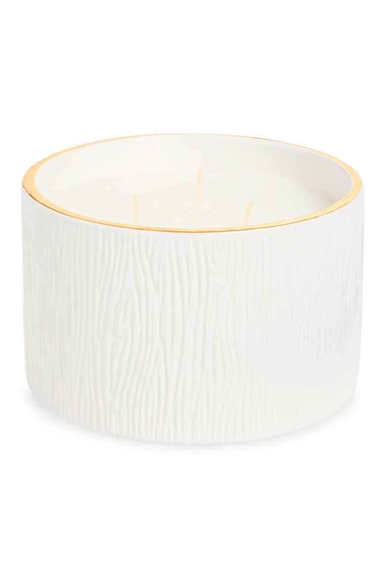 Frasier Fir Gilded Ceramic 3-Wick Candle, Main, color, WHITE