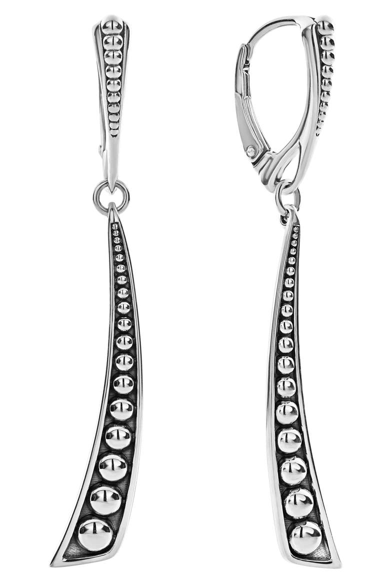 Signature Caviar Curved Linear Drop Earrings, Alternate, color, SILVER
