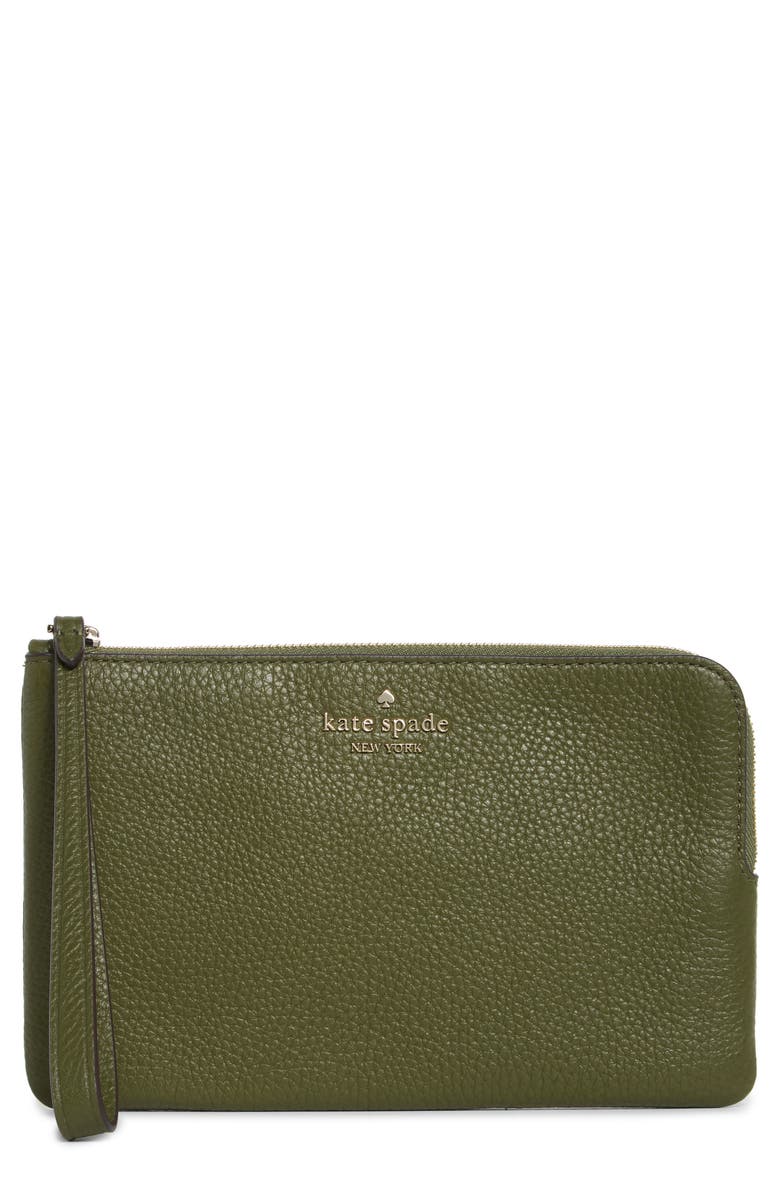 Kate Spade New York leila pebbled leather medium pouch, Main, color, Enchanted Green
