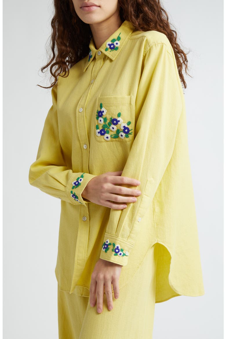 Chicory Beaded Long Sleeve Cotton Button-Up Shirt, Alternate, color, YELLOW