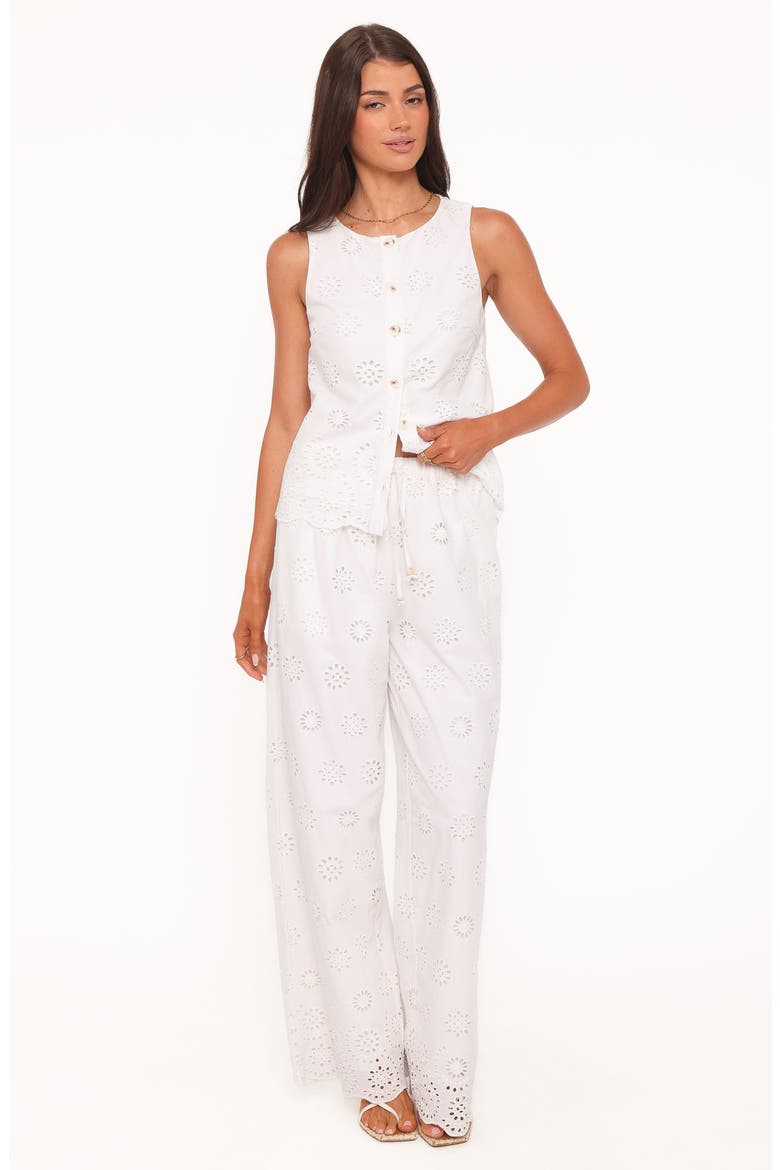Wren Eyelet Wide Leg Cotton Drawstring Pants, Alternate, color, WHITE BRODERIE