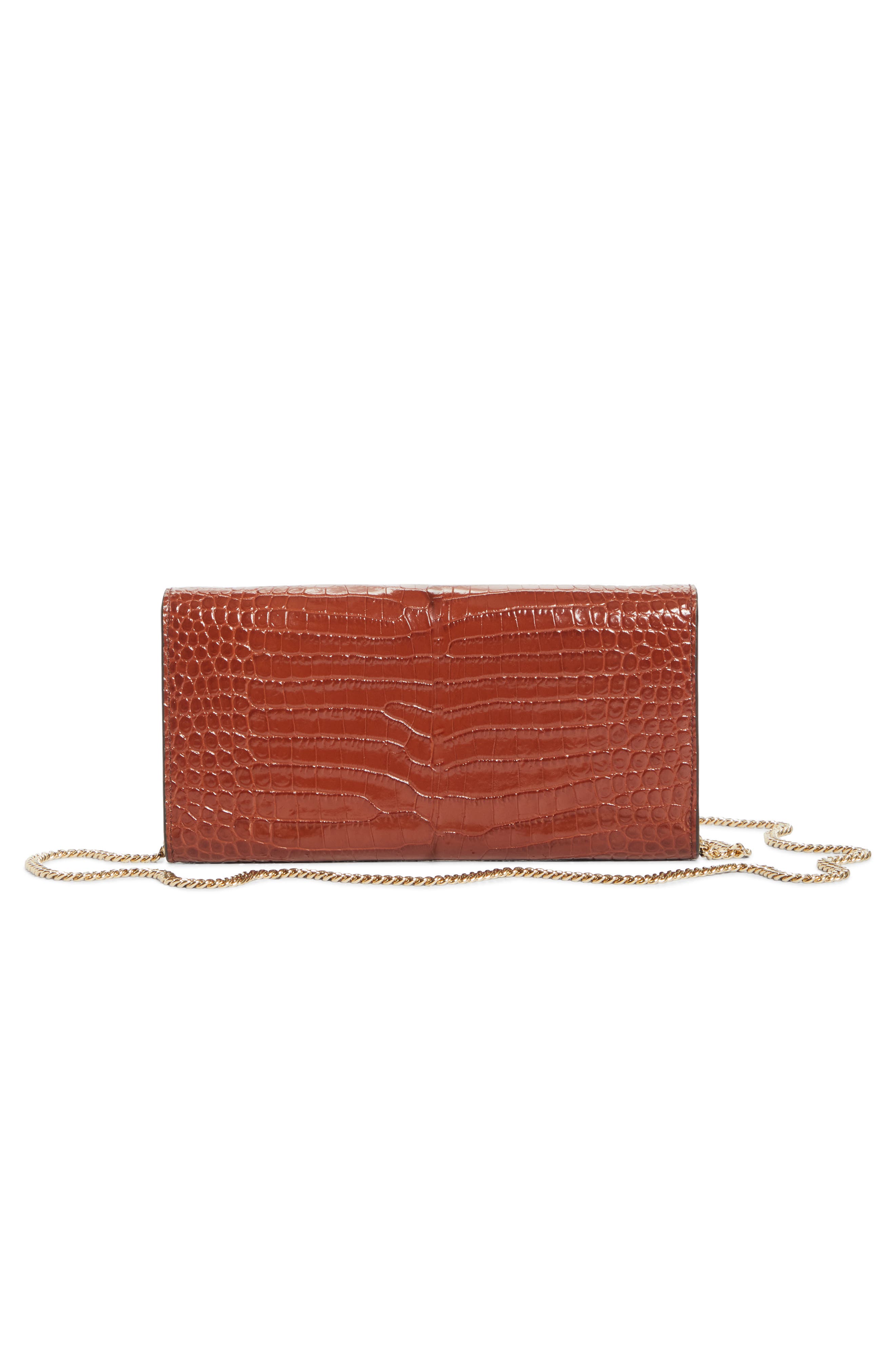 Jimmy Choo Emmie Croc Embossed Leather Clutch, Alternate, color, Cognac/ Light Gold