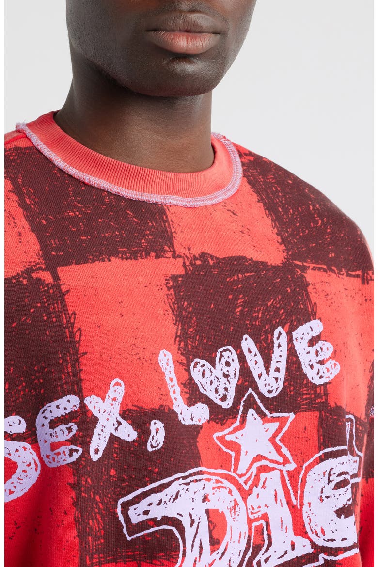 Sex, Love & Diet Checkerboard Crop Crewneck Sweatshirt, Alternate, color, CHECKERED RED