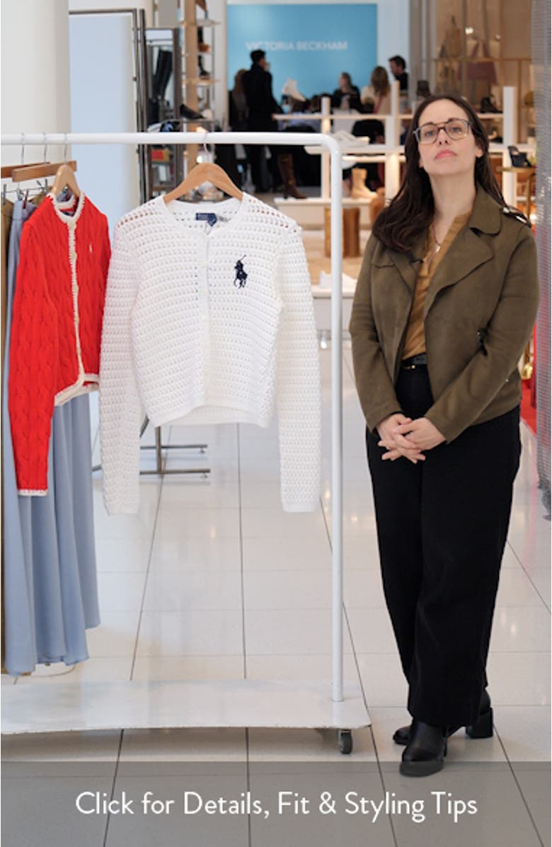 Big Pony Button-Up Cotton Crochet Crop Cardigan, sales video thumbnail