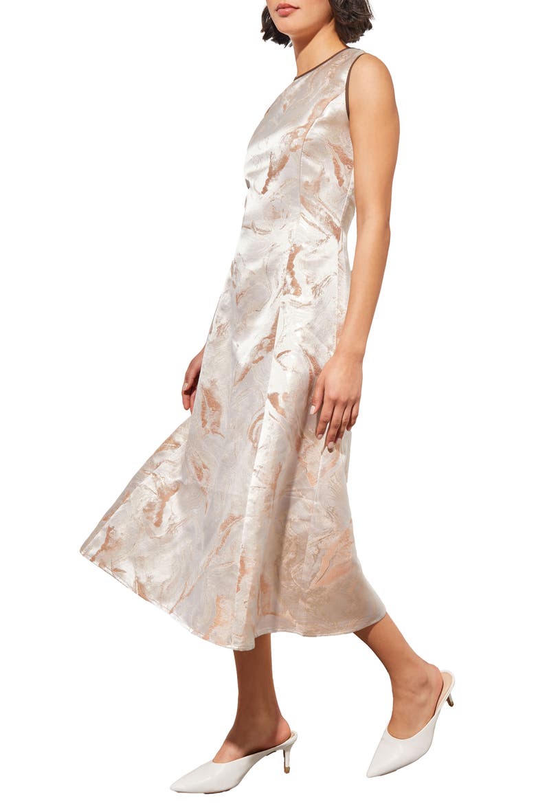 Shimmer Sleeveless Satin A-Line Midi Dress, Alternate, color, WHITE/ LIMESTON