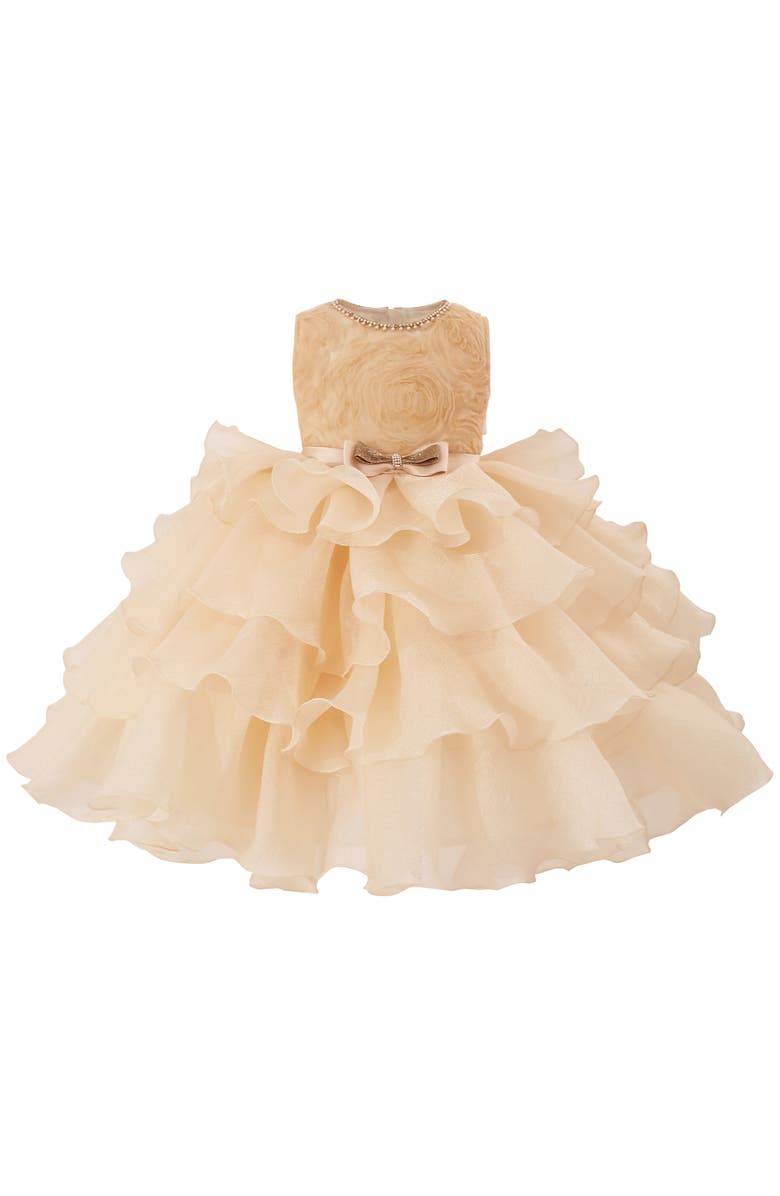 Tulleen Cream Floral Ruffle Occasion Dress, Main, color, Cream
