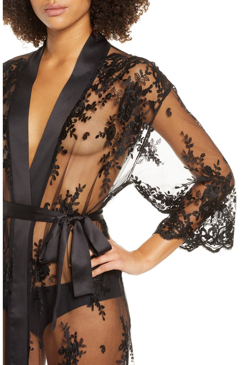 Darling Sheer Lace Robe, Alternate, color, BLACK