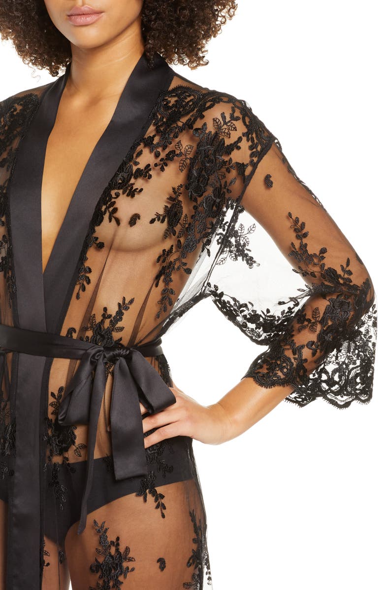 Rya Collection Darling Sheer Lace Robe, Alternate, color, Black