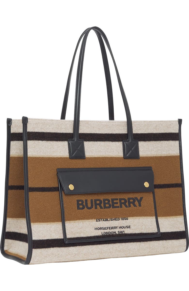 Burberry Medium Pocket Stripe Wool & Leather Tote, Alternate, color,