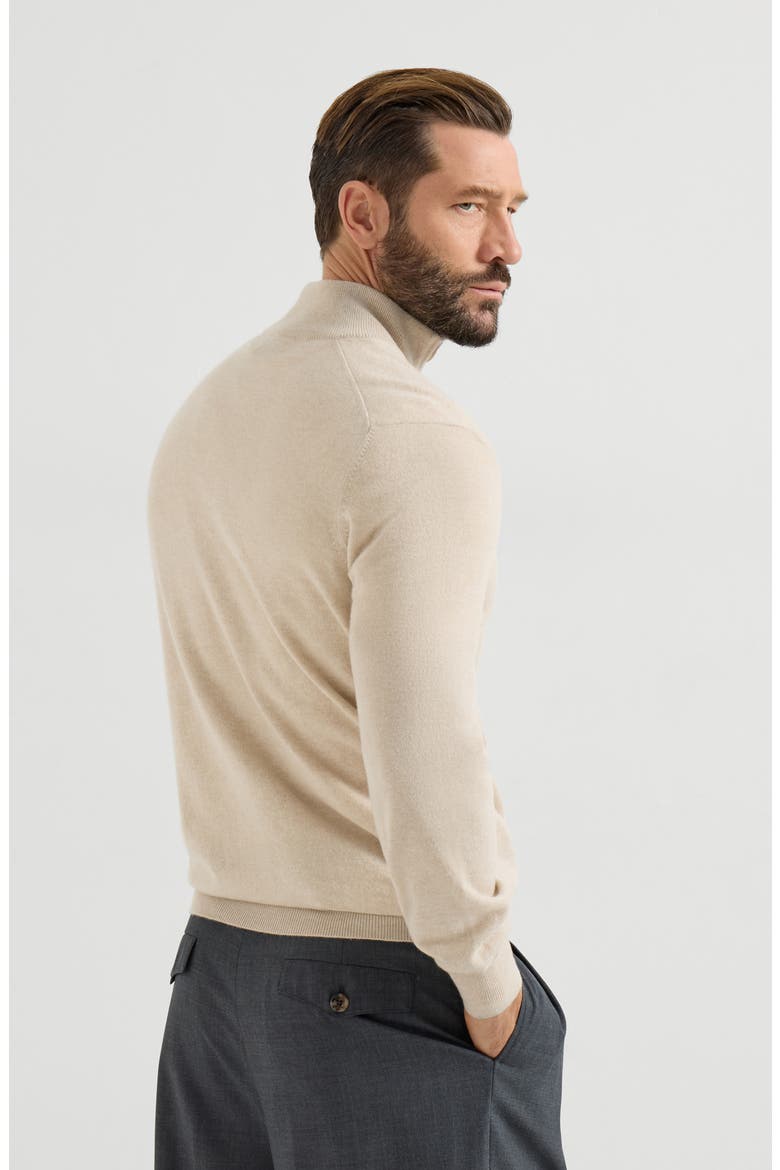 Cashmere sweater with half zip, Alternate, color, Sand