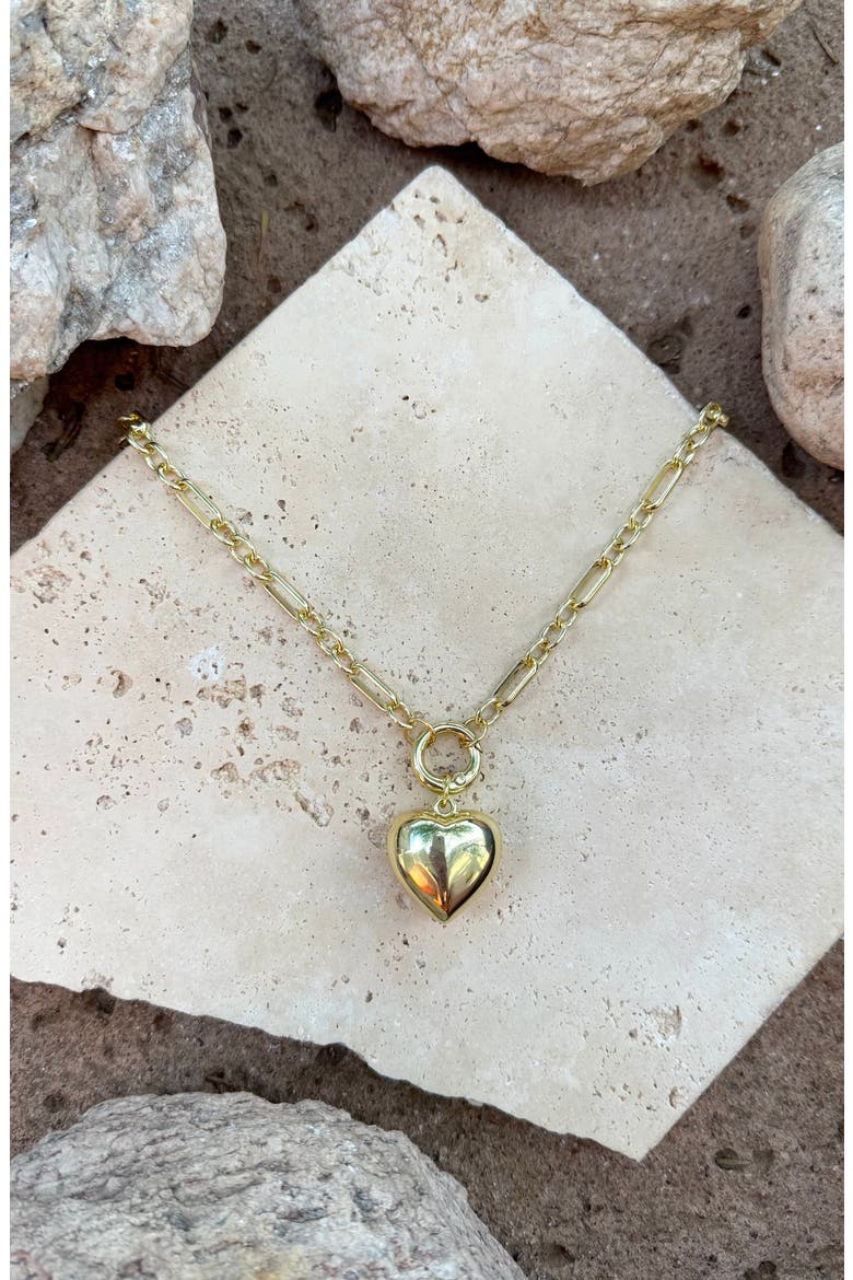 Puffy Heart Pendant Necklace, Alternate, color, GOLD