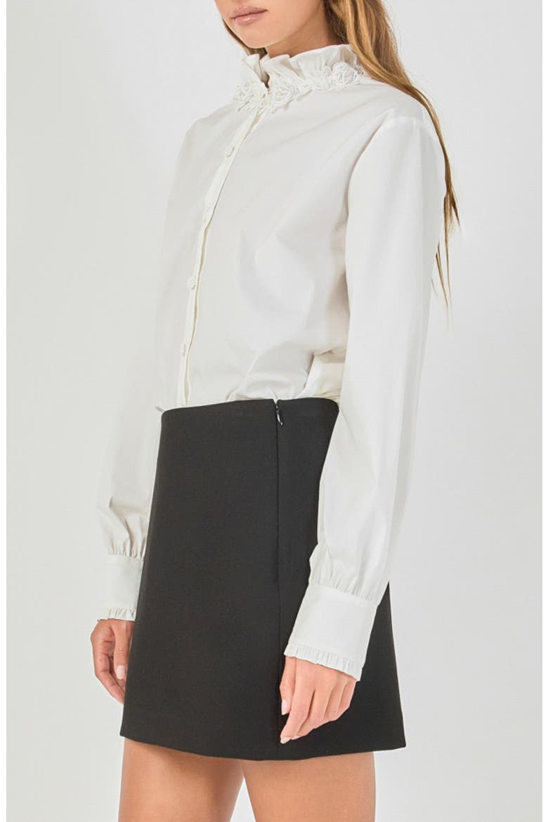 Pearl Embellished Ruffle Collar Shirt, Alternate, color, OFF WHITE