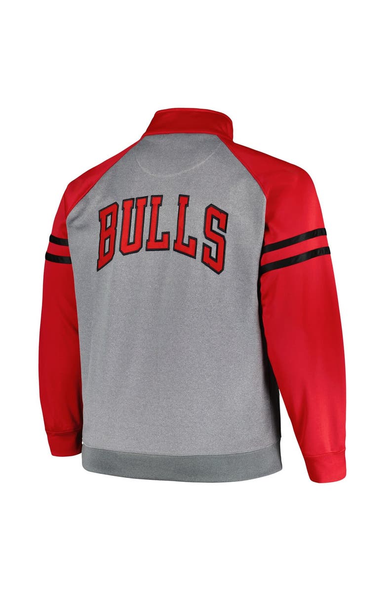 FANATICS Men's Fanatics Branded Red/Heather Gray Chicago Bulls Big & Tall Pieced Stripe Raglan Full-Zip Track Jacket, Alternate, color, Red