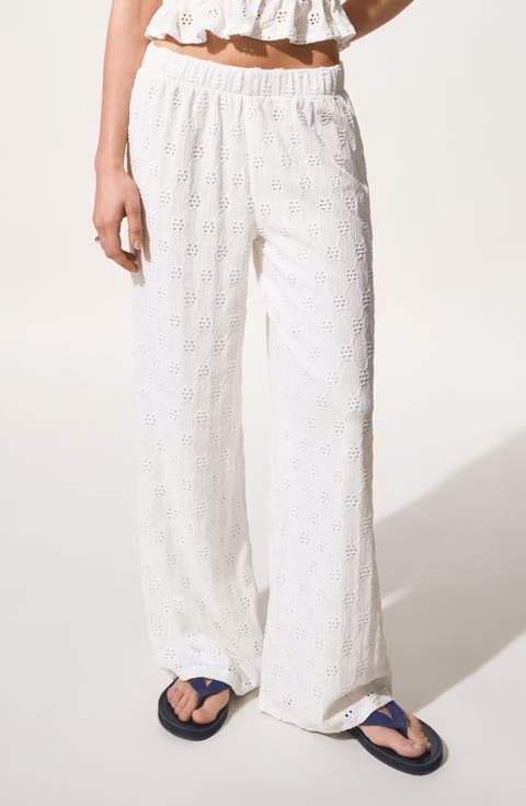 Embroidered Eyelet Straight Leg Pants