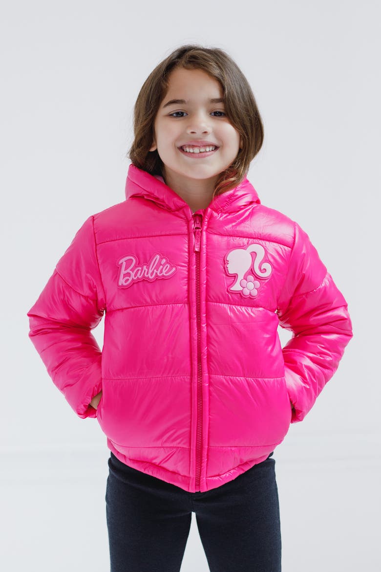 Hooded Puffer Jacket, Alternate, color, Shiny Barbie Pink