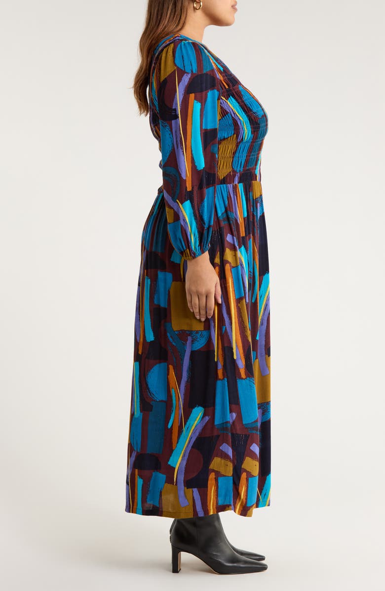 Seasalt Cornwall Meadowsweet Printed Smocked Midi Dress, Alternate, color, Zennor Stack Dark Rye