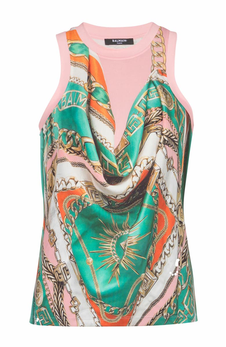 Balmain Trompe-l'oeil-style Balmain Foulard print vest top, Alternate, color, Multicolor