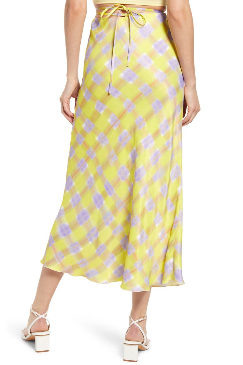 Check Tie Waist Satin Midi Skirt, Alternate, color, YELLOW CHECK