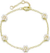 Adornia 14K Gold Plated Faux Pearl & Crystal Flower Station Bracelet