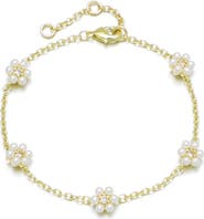 Adornia 14K Gold Plated Faux Pearl & Crystal Flower Station Bracelet