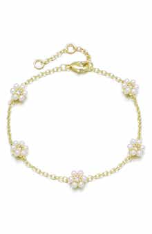 Adornia 14K Gold Plated Faux Pearl & Crystal Flower Station Bracelet