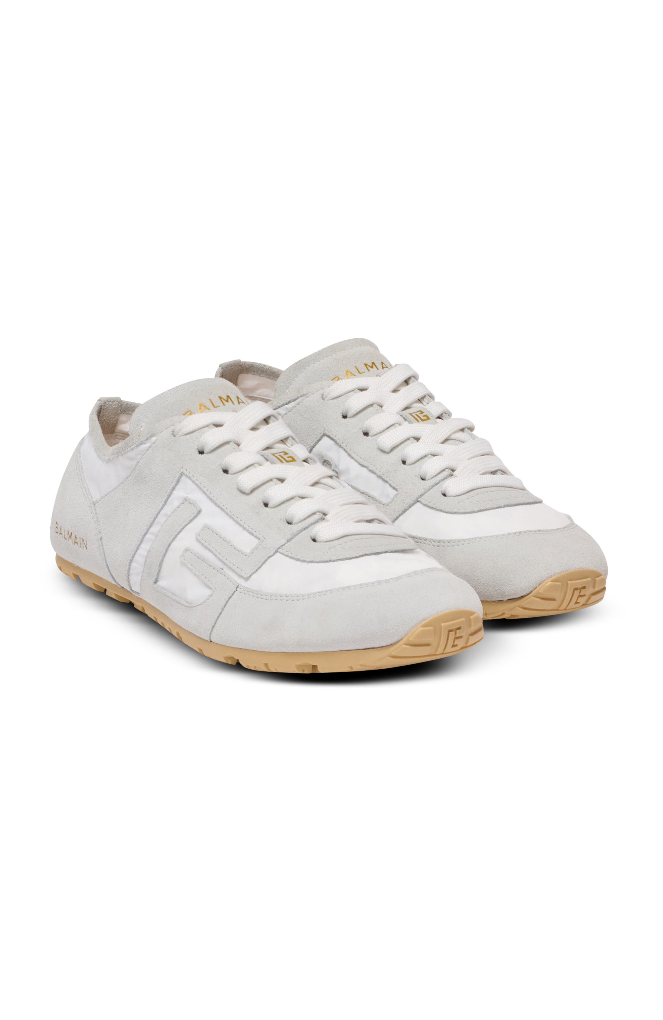 Balmain Racer 45 trainers in lambskin and suede, Main, color, White