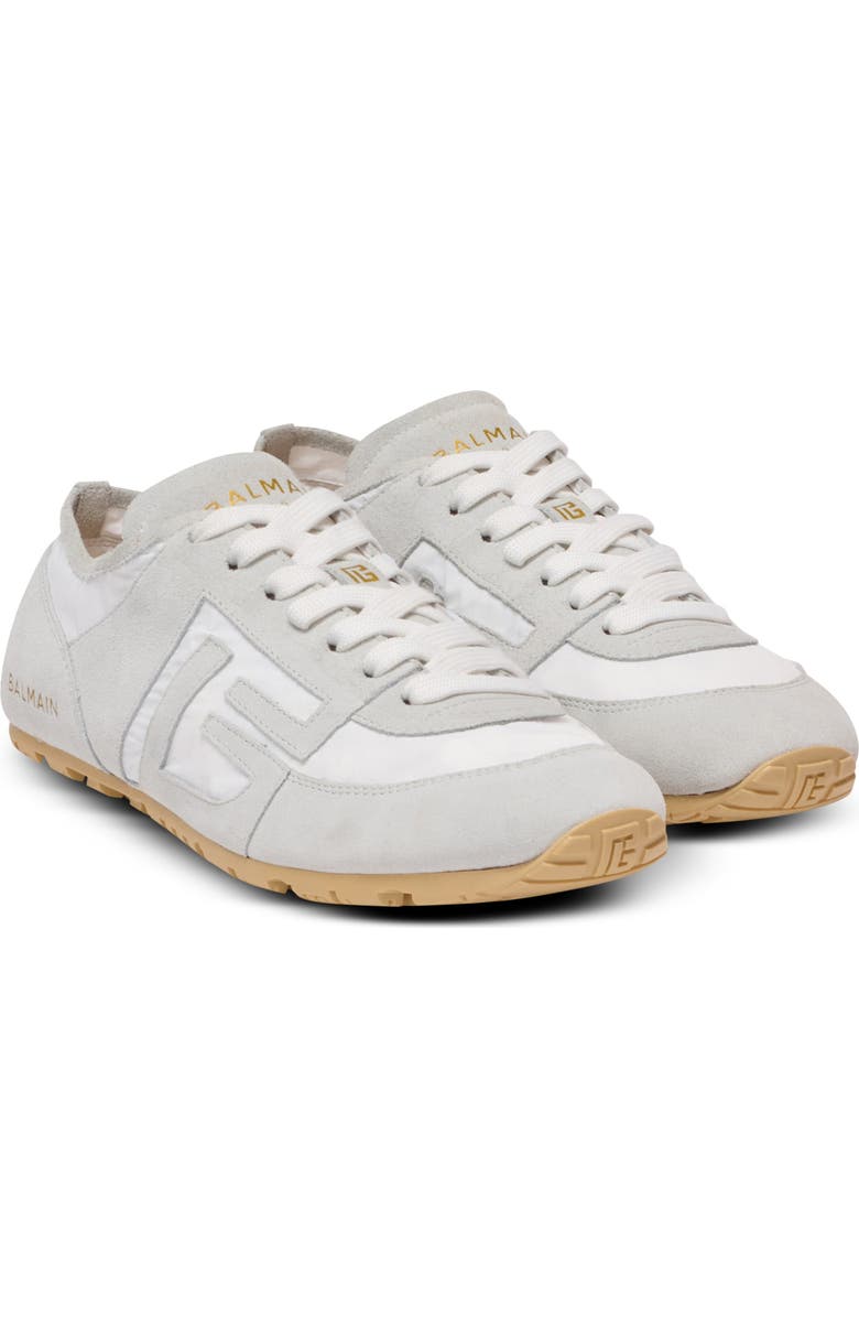 Balmain Racer 45 trainers in lambskin and suede, Main, color, White