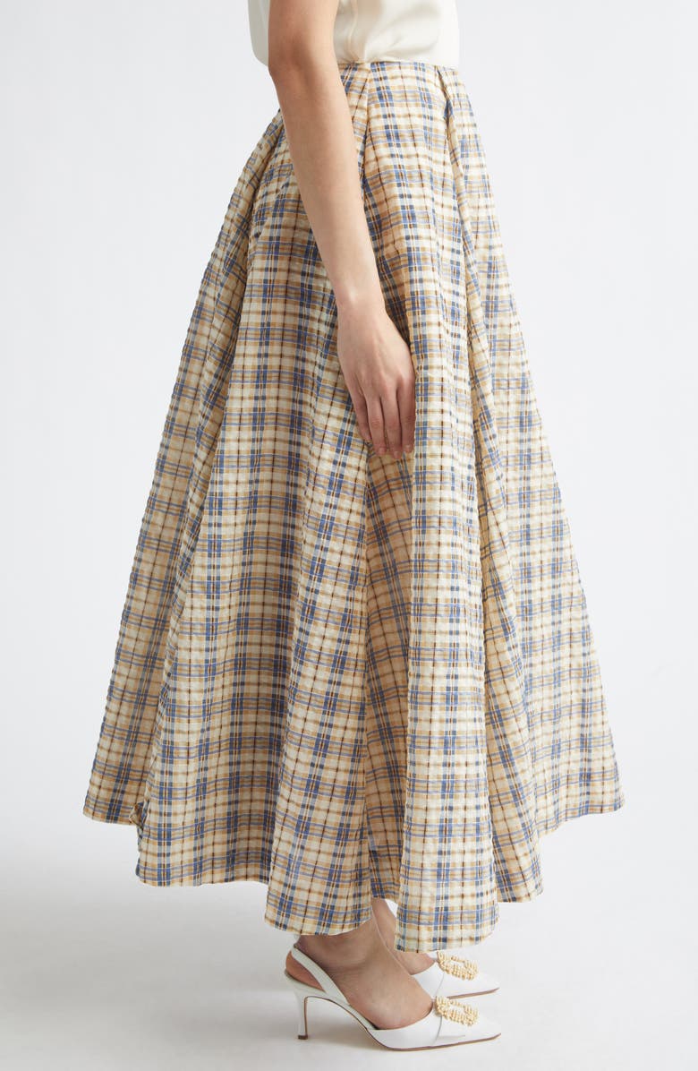 BERNADETTE Kennedy Plaid Seersucker Skirt, Alternate, color, Blue / Beige Seersucker Check
