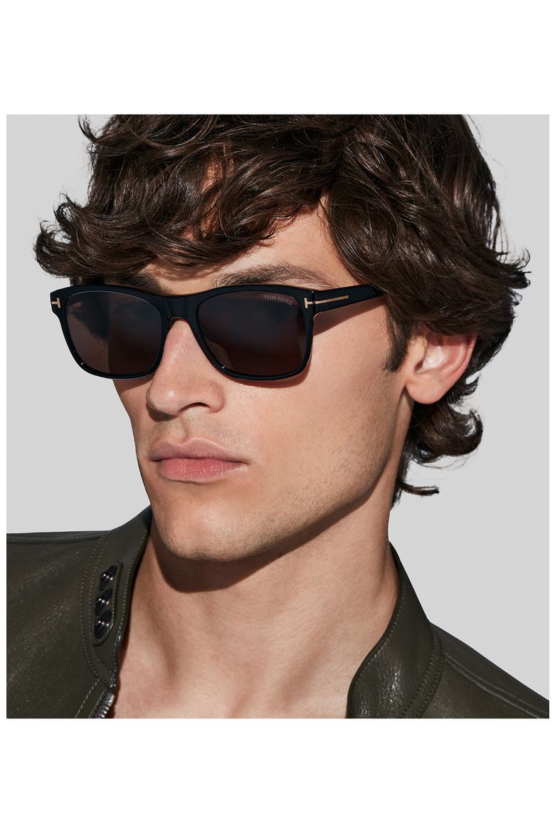 Giulio 57mm Geometric Sunglasses, Alternate, color, SHINY BLACK / BROWN