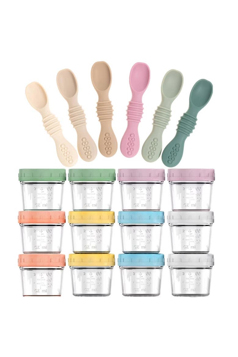 Glass Baby Food Storage Jars and Silicone Baby Spoons Set, Main, color, Tan