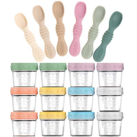 Glass Baby Food Storage Jars and Silicone Baby Spoons Set