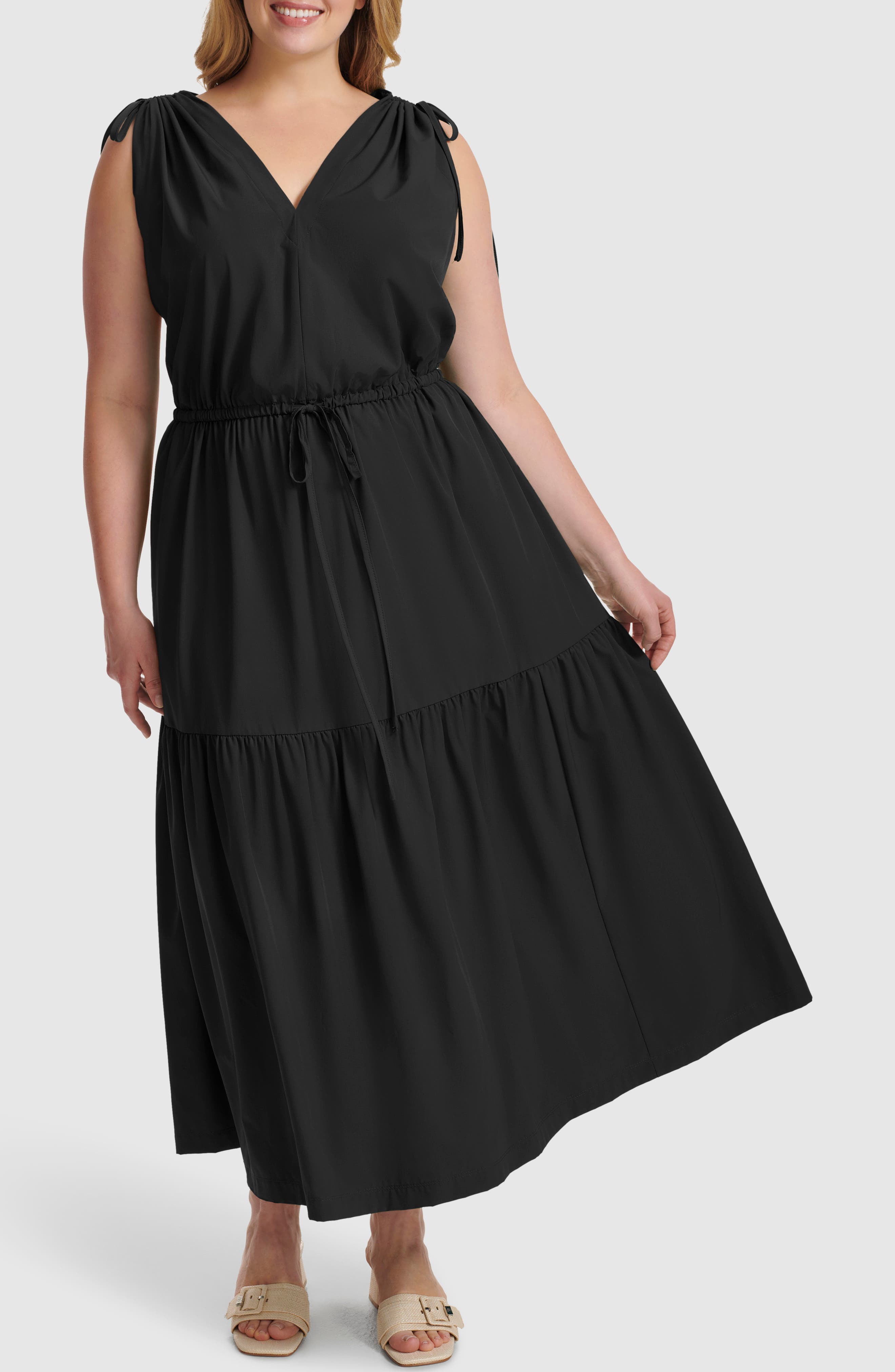Calvin Klein Commuter Sleeveless Tiered Midi Dress