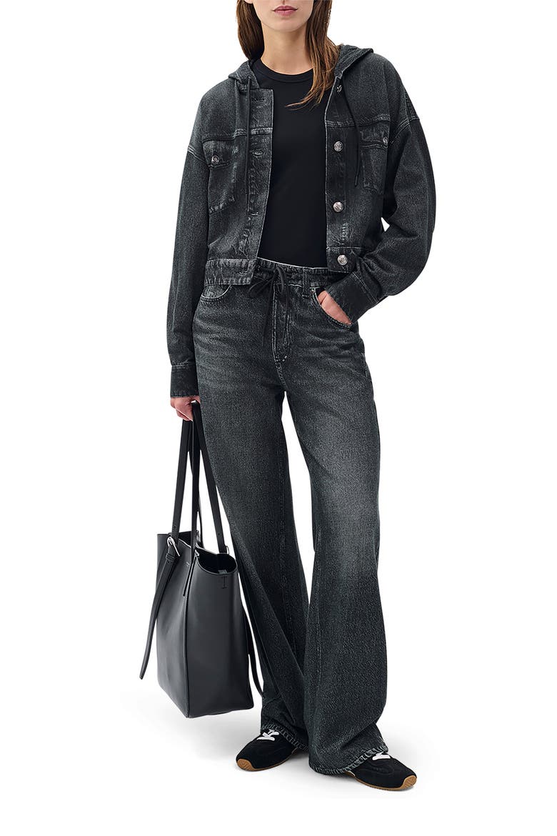 rb Miramar Hooded Trompe l'Oeil Faux Denim Terry Trucker Jacket, Alternate, color, FADED BLACK