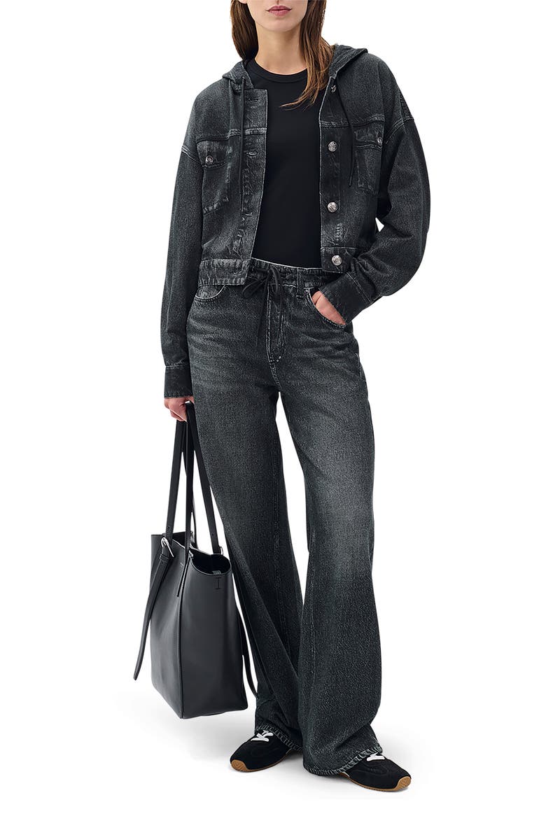 rag & bone Miramar Hooded Trompe l'Oeil Faux Denim Terry Trucker Jacket, Alternate, color, Faded Black