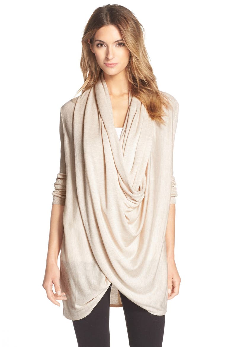 Long Wrap Cardigan, Main, color, BEIGE SAND HEATHER