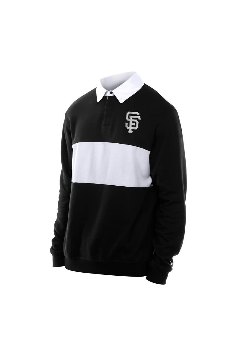 Men's New Era Black San Francisco Giants Throwback Prep Colorblock Rugby Polo, Alternate, color, Black