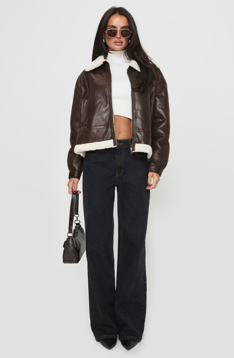 Princess Polly Solara Faux Shearling Jacket, Alternate, color, Brown