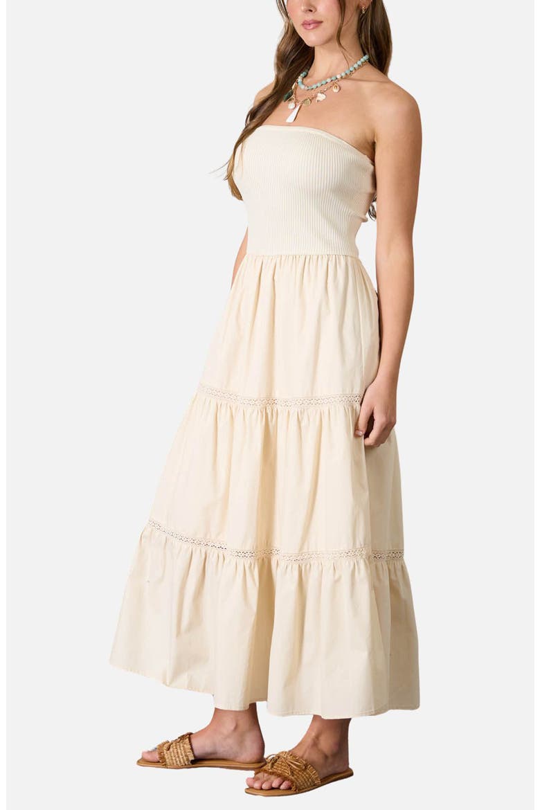 Strapless Mixed Media Midi Dress, Alternate, color, NATURAL