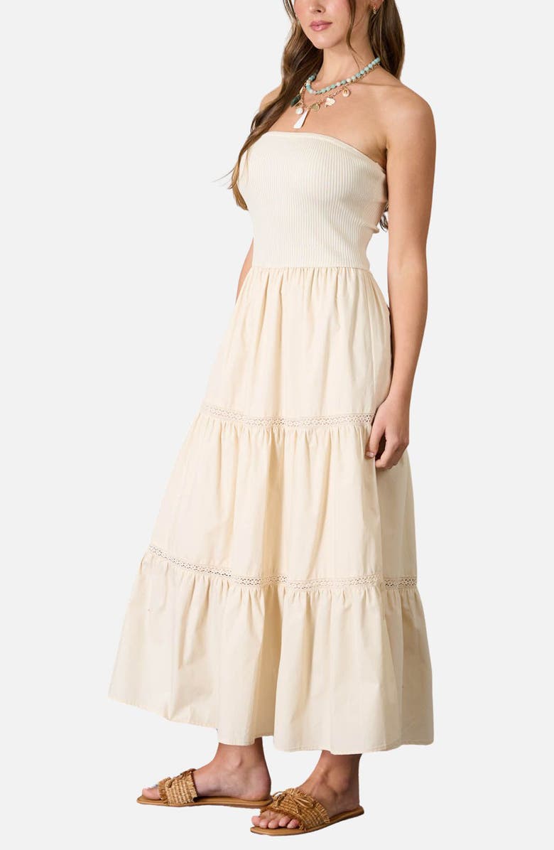 Blu Pepper Strapless Mixed Media Midi Dress, Alternate, color, Natural