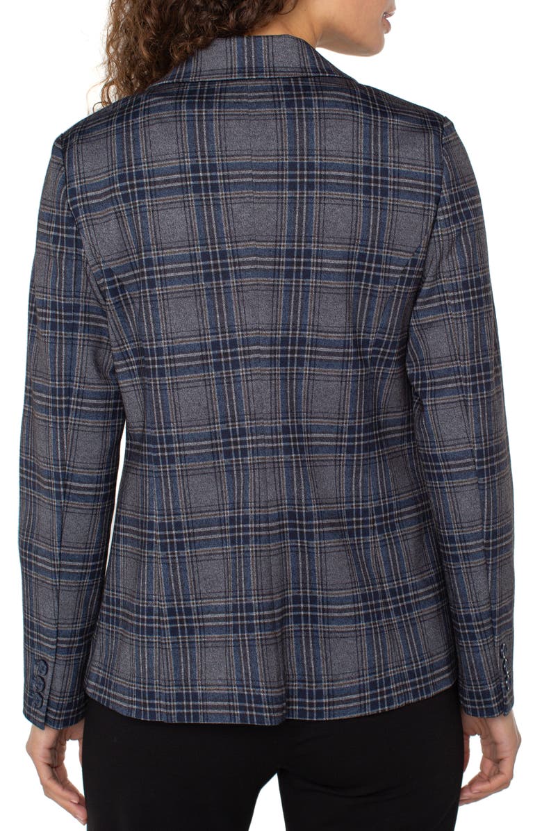 Liverpool Los Angeles Fitted One-Button Plaid Blazer, Alternate, color, Liberty Blue/Grey Tartan Plaid