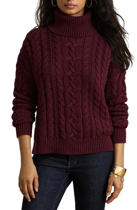 Combed Cable Knit Long Sleeve Turtleneck Sweater
