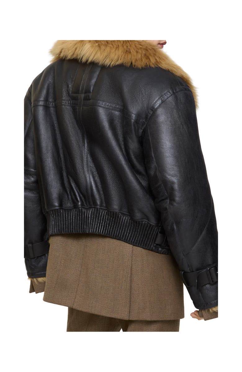 Burberry Cropped Shearling Aviator Jacket, Alternate, color, Black