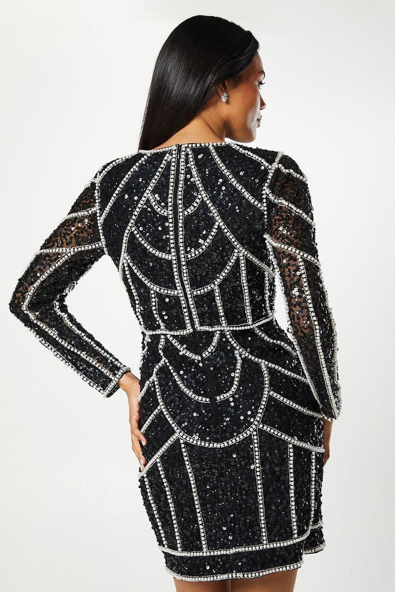 Long Sleeve Sequin Mini Dress, Alternate, color, Black