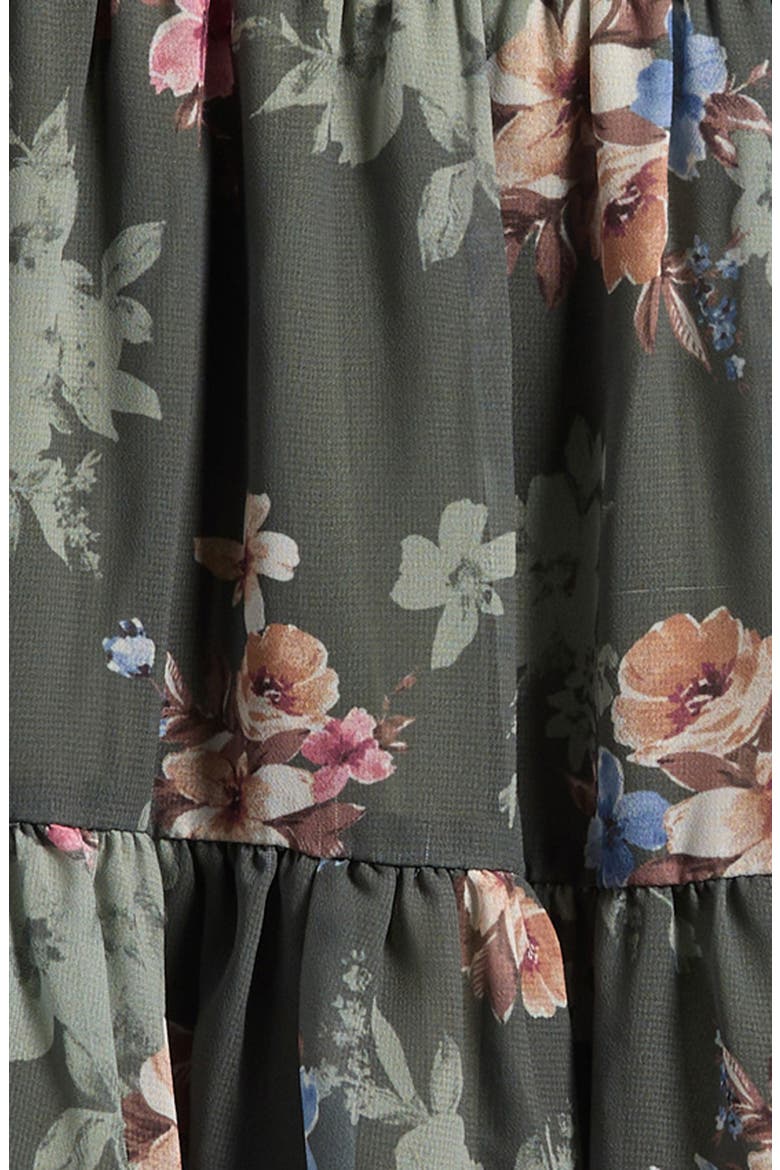 Kids' Printed Long Sleeve Chiffon Party Dress, Alternate, color, OLIVE