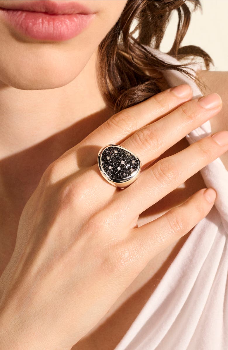 John Hardy Pebble Ring, Sterling Silver, Black Sand Diamond Pavé, Alternate, color, 
