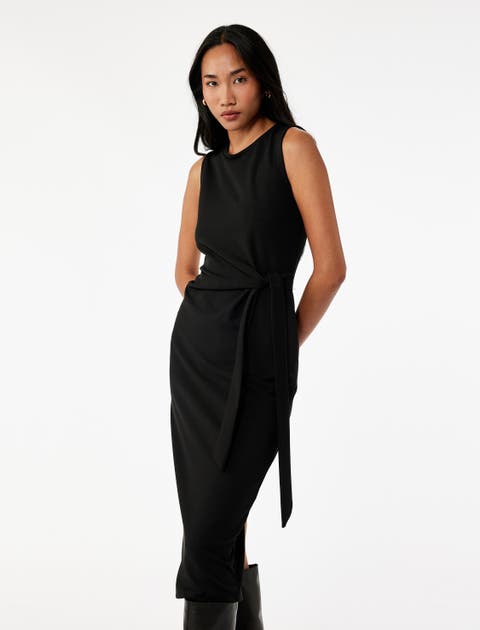 Slim Sleeveless Crew Neck Midi Dress With Tie Detail
