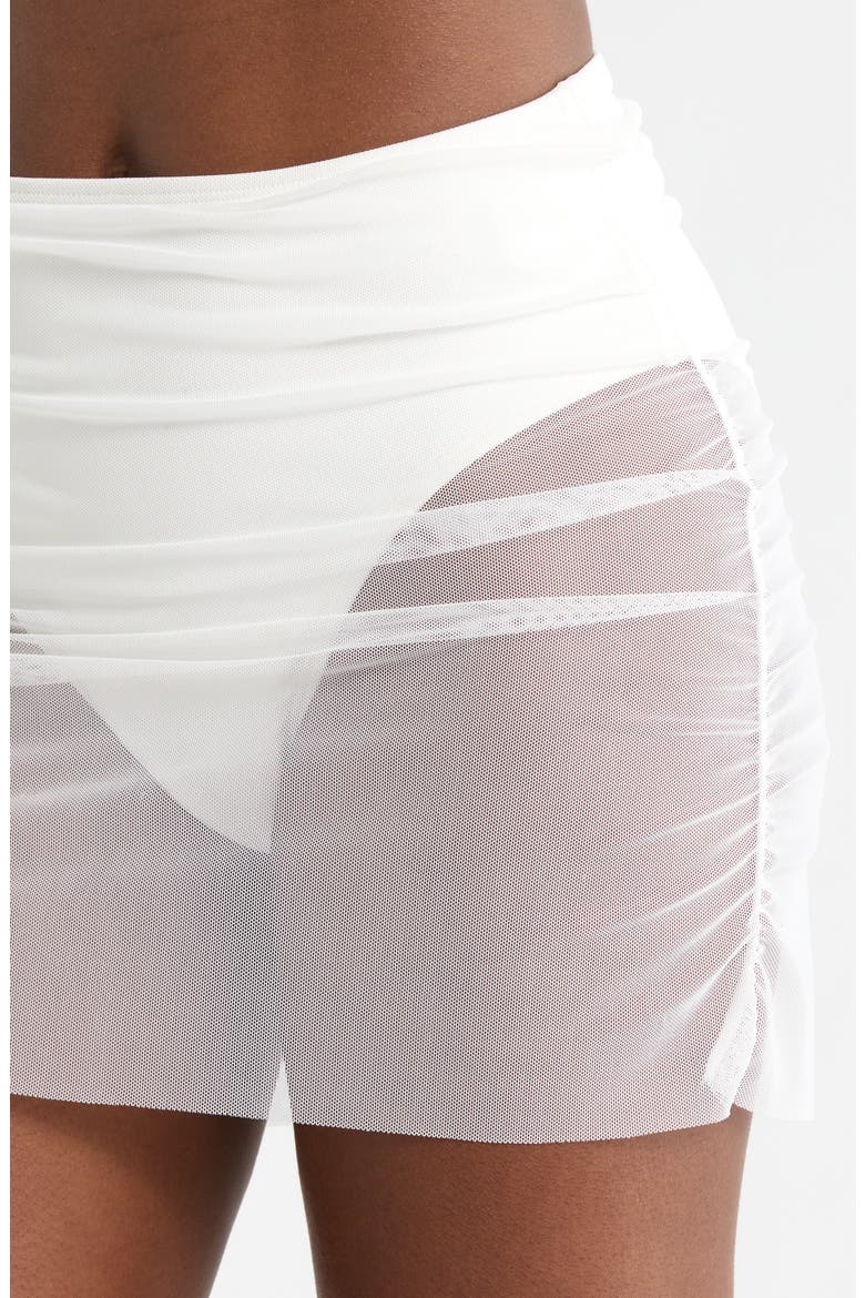 Ruched High Waist Mesh Bikini Bottoms, Alternate, color, WHITE SOLID
