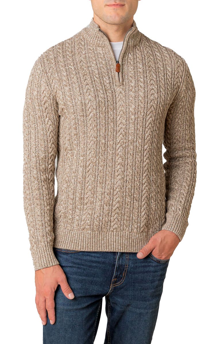 Hope & Henry Organic Half Zip Cable Pullover Sweater, Main, color, Taupe Marl Cable