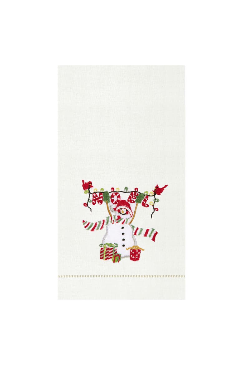 Noel Snowman Hemstitch Decorative Guest Towel, Main, color, red